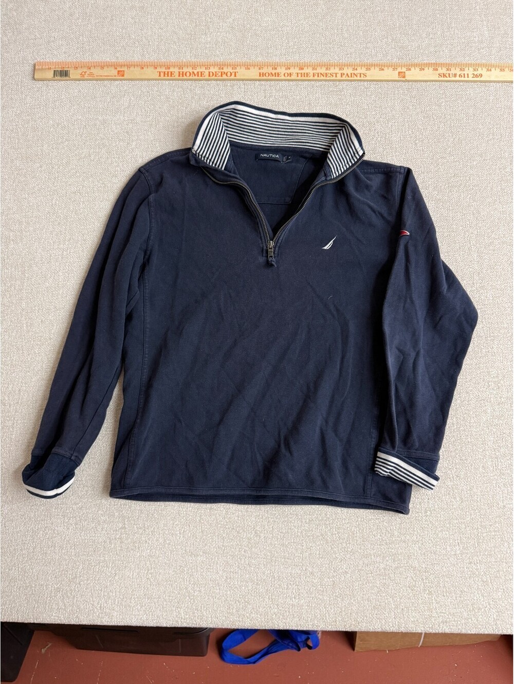 Nautica Mens Navy Blue 1/4 Zip Pullover Sweatshirt Striped Collar Size M